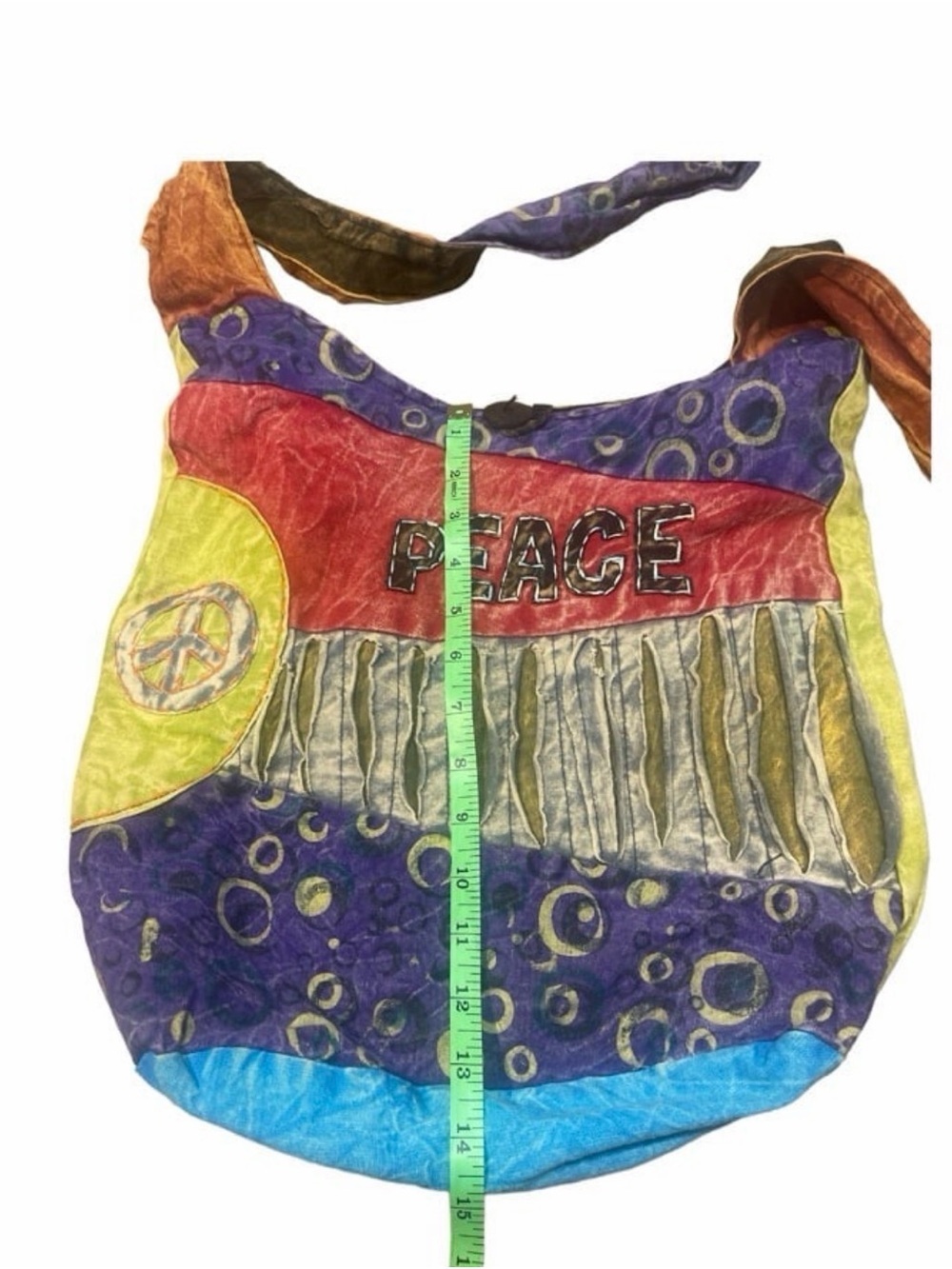 Vintage Peace Patchwork Hippie Hobo Bag Boho Slouchy Shoulder Purse - Picture 7 of 8